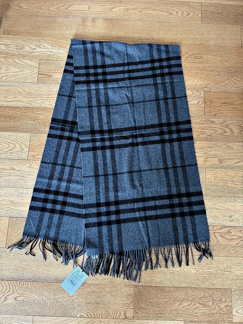 Burberry Washed Giant Mega Check Cashmere Scarf Wrap Grey